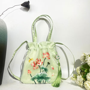 Su Xiu Han Chinese Clothing Matching Handbag Fresh Embroider Cell Phone Small Bag Retro Easy Matching Chinese Ancient Style Shoulder Messenger Bag