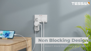 TESSAN Multi Plug Extension with 3 USB Plug Adapter with USB C Charger Socket Plug Double Outlet Adaptor Safety Mark