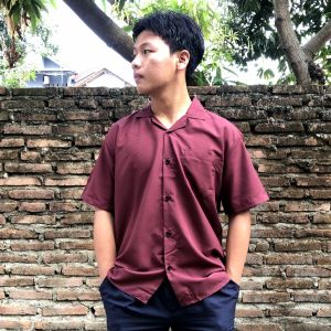 Kemeja Hawai Polos Lengan Pendek Pria Wanita Kerah Piyama V-neck Baju Hem Pantai Korean Style Casual