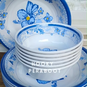 PROMO PAKET 6 PCS ISI 3PIRING 3 MANGKUK MELAMIN HUGICO TIONGKO BIRU MEWAH