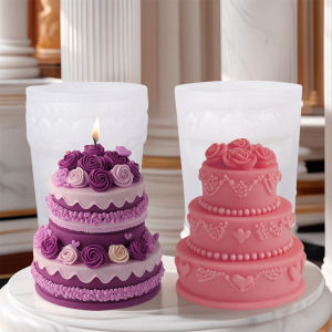 3D Rose Cake Shape Candle Silicone Mold Handmade Birthday Cake Scented Candle Making Mold DIY Valentines Day Decoration Gift