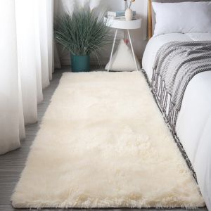 VIKAMA Beige Shaggy Carpet Living Room Bedroom Bedside Non Slip Warm Ins Style Decorative Carpet Home Decora Room Floor Decora