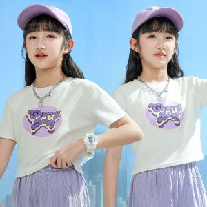 T-shirts White Summer Kids Girls T-shirt Teens 5-16Years Old Cotton Short Sleeves T-shirt Wear Tops Tee T-shirts Toddler Girl Shirts Korean Style New Cute Cartoon Tops Design For Girls Fashion Casual Tshirt 130-160CM