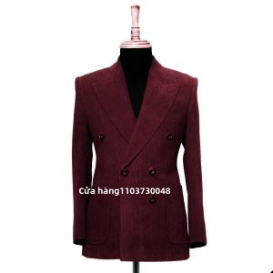 Áo Blazer Nam Chất Liệu Corduroy Kiểu Dáng Lịch Lãm Dáng Ôm Hai Hàng Khuy Thích Hợp Cho Đám Cưới Dạ Hội Sang Trọng.