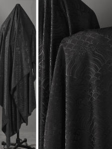 ผ้าอะซิเตทเทียมทอลายคลื่นสีดำ ผ้าขายาวทรงจีน แขนยาว ผ้ากางเกงเนื้อนุ่ม สไตล์จีนใหม่ ผ้า DIY สำหรับงานฝีมือในบ้าน