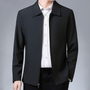Áo Khoác Nam Trơn Màu Kiểu Dáng Công Sở Chất Liệu Polyester Khóa Kéo Cổ Mandarin Áo Khoác Ngoài Ngắn Thích Hợp Cho Mùa Xuân Thu