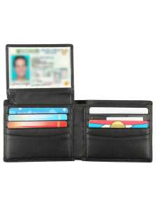 Ví Da Bò Nam Thời Trang Ngăn Gấp Đôi Chống RFID Màu Đen Có 2 Ngăn Đựng Chứng Minh Thư Lớp Lót Tổng Hợp Kiểu Dáng Ngắn Tiêu Chuẩn.