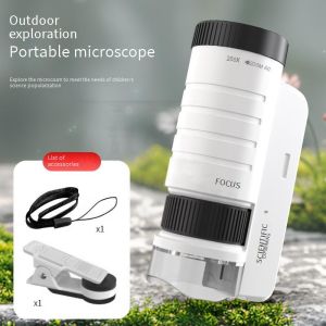 Handheld Microscope LED Light 60X-200X Magnifier Children Biological Learning Toy Portable Science Experiment Tool