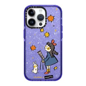 KIKI Original Glitter CASE. TIFY Cute Phone Case for iphone 15 15pro 15promax 14 14Pro 14ProMax 11 12 13promax Creative Cartoon Girl stamp rabbit doodle pattern Shock-proof soft case High quality air cushion protection Official New Design Purple Green