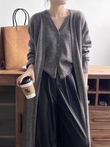 Elegant Mid-Length Sweater Cardigan Womens Spring Autumn Loose Lazy Style Slimming Vest Tank Top Two-Piece Set Korean Style
