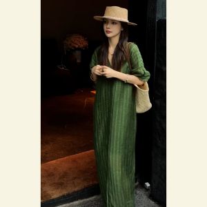 SHANGSHA | Elegant Simple Style Green Dress