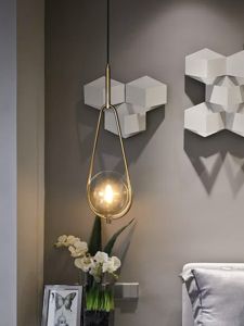 Modern Minimalist Bedside Hanging Lamp Single Head Long Line Restaurant Light Artistic Small Pendant Lamp Iron Art Glass