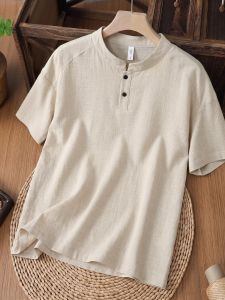 OUMULONG | Áo Thun Tay Ngắn Mỏng Nhẹ Kiểu Vải Linen Thông Gió Mùa Hè Màu Đào