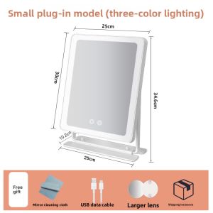 Large Portable Folding Makeup Mirror with Light Rechargeable LED Supplemental Lighting Desktop Tri-Fold Cosmetic Mirror