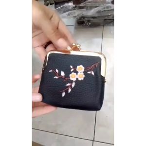 DOMPET KOIN WANITA CANTIK KULIT NERINE BORDIR MOTIF UANG KERTAS TERBARU ELEGAN MURAH SIMPLE MINI