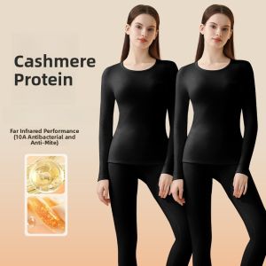 miiow | Warmth Cat Person Double-Sided Brushed Cashmere Velvet Womens Winter Thermal Underwear Set Long Sleeve Round Neck Long Pants