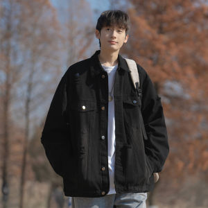 Black Casual Loose Mens Denim Jacket Spring Autumn Winter New Style Workwear Coat Youth Trend Cotton Blend Fabric Windproof