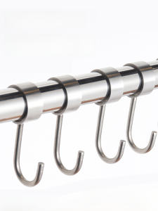 Stainless Steel Casing Hook Balcony Clothes Rail Windproof Kitchen Bathroom round Tube Thickened Movable Hook Punch-Free Load Bearing