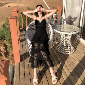 ชุดเดรสสายเดี่ยวเซ็กซี่ใส่แล้วดูผอมเพรียวแบบใหม่ปี2023เดรสทรงเค้กลูกไม้ใส่ไปริมทะเลในวันหยุดชุดเดรสออกงานปาร์ตี้