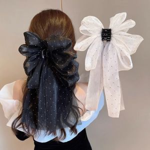 Gypsophila Ribbon Gauze Bow Hair Accessories Hair Clamp Grab Clip Women Summer Back Head Half-Tie Hair Clip Shark Clip Headdress