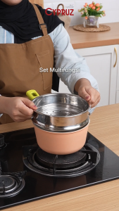 Cypruz Cookware Set Baby Collection Sauce Pan Anti Lengket Dengan Steamer 2 in1