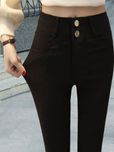 Quần Lót Mỏng Mùa Thu Cho Nữ Quần Dài Bó Sát Cạp Cao Màu Đen Có Đệm Lót Lông Cừu Quần Bó Chữ a Ôm Sát Cơ Thể