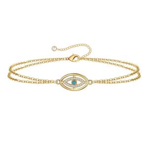 18K Real Gold Plated Stainless Steel Chain Bracelet Hollow Turquoise Devils Eye Micro-inlaid Zircon Eye Bracelet