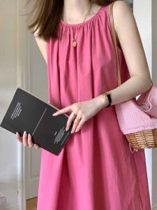 Tea Break French Sleeveless Camisole Dress Womens Summer Fancy Vest A- line Dress White Elegant Raspberry Red