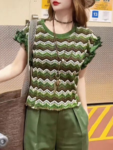 Shalldoer | Áo thun tay ngắn họa tiết sọc phong cách Hàn Quốc tươi mới đơn giản dành cho nữ mùa hè 2025 Áo thun thời trang thanh lịch giảm tuổi