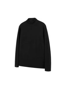 White American Style Velvet Half High Collar Mens Long Sleeve Base Shirt Cleanfit Inner Wear T-shirt for Autumn Winter