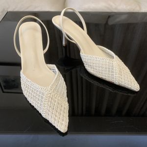 2026 Mesh Woven Brand Pumps Women Summer Fashion Pointed Toe Thin Heels Designer Shoes Elegant Banquet Dress Shoe Zapatos Mujer
