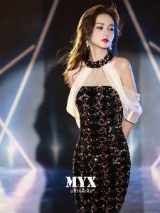 ชุดราตรีสั้นประดับเลื่อมหรูหราสำหรับผู้หญิง ชุดการแสดง ชุดราตรี ชุดแต่งงาน ชุดทำงาน ชุดเดรสยาวปานกลาง ชุดทำงานสีพื้นสไตล์เกาหลี