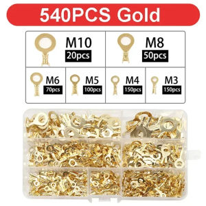 M3-M10 Copper Ring Crimp Terminals Kit Cable Lugs Wire Connectors Assortment Set Tinned Ring Terminal for Electrical Wire