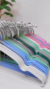 6 ชิ้น ไม้แขวน เสื้อสแตนเลสเคือบซีลีโคนกันลื่น 1 แพ็คมี 10 ชิ้น 40x20 มม