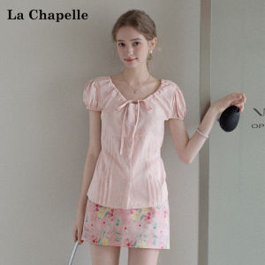 La Chapelle | Black Bow Tie Slim Fit Elegant Short Sleeve Blouse