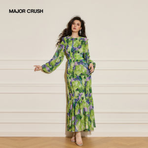 Fresh Resort Print A-line Dress with Waist Cinch