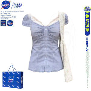 Áo Sơ Mi Kẻ Sọc Bó Sát Màu Xanh Dành Cho Nữ NASA Sweet Heart Korean Style Áo Thun Mùa Hè Mới Áo Sơ Mi Cổ Chữ V Tay Ngắn