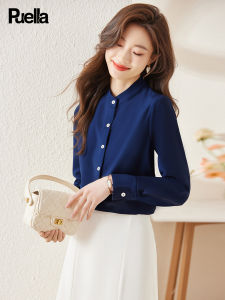 puella | Blue Long Sleeve Stand Collar Womens Dress Shirt