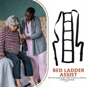 Elderly person lying in bed getting up with the headboard getting up with assistance bed rest and wake-up device power cord
