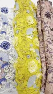 Vải Ren Guipure Châu Phi Thêu Nổi 3D Viền Ren Hoa Lurex Trang Phục Truyền Thống Senegal Chất Liệu May Vá Thời Trang