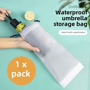 Waterproof Plastic Umbrella Storage Bag with Pull Rope Outdoor Car Mounted Wet Umbrella Bag Semi-Transparent Household Organizer