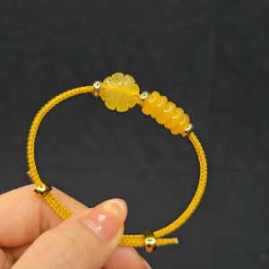 Q1530 Vòng ngũ điếu cỏ 4 lá Cẩm Thạch Vàng không kén mệnh - Phong Thuỷ TUDO