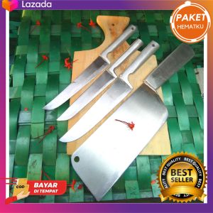 PROMO (Free Ongkir) Pisau set | Pisau dapur murah isi 4 pcs| Pisau Dapur Tajam | Pisau stainless gagang alumunium Pisau cacah daging Pisau gagang alumunium plus talenan kayu | Free pisau peeler Tajam Awet Antikarat Promo murah gratis ongkir