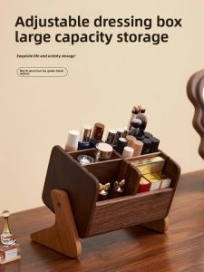 ZHIYUNJU | Large Capacity Black Walnut Wood Makeup Brush Storage Box Desktop Vanity Shelf Lipstick Eyeshadow Organizer Cosmetic Holder
