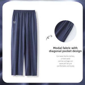 miiow | Mens Lightweight Breathable Sleep Pants Summer New Style Fashionable Home Wear Casual Loose Fit Pure Color Polyester Blend