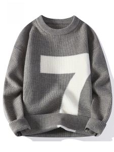 ROMON | Romon Mens Knitted Sweater Casual Loose Thickened Round Neck Winter Fashion Warm Long Sleeve Polyester Nylon Blend Youth Style