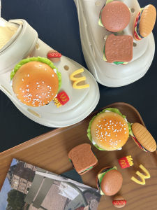 Cute Burger Shaped Hole Hole Shoe Buckle Decorative Accessory Realistic 3D Design Compatible with CROCS Shoes Fashionable