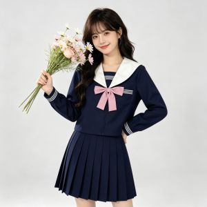 Sweet Cyan White Collar Sailor JK School Uniform Suit Japanese Student Outfit for Graduation Photo Daily Campus Look&Cosplay