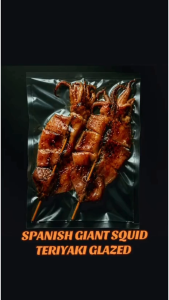 FROZEN SPANISH GIANT SQUID SKEWERS MARINADE TERIYAKI GLAZE 2PCS/PKT