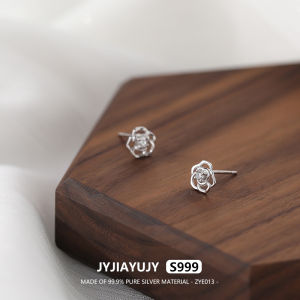 JYJIAYUJY 100% Pure Silver S999 Earrings 7MM Hollow Out Flower Style With White Zircon High Quality Fashion Hypoallergenic Jewelry Gift Daily Use ZYE013